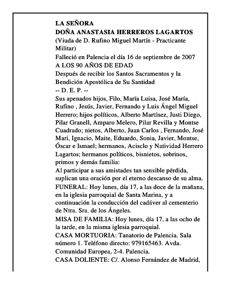 DOÑA ANASTASIA HERREROS LAGARTOS