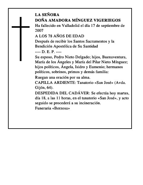 DOÑA AMADORA MÍNGUEZ VIGERIEGOS