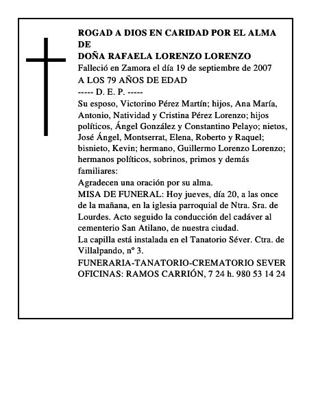 DOÑA RAFAELA LORENZO LORENZO