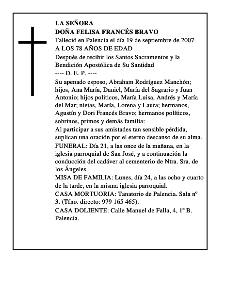 DOÑA FELISA FRANCÉS BRAVO