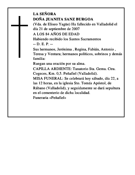 DOÑA JUANITA SANZ BURGOA