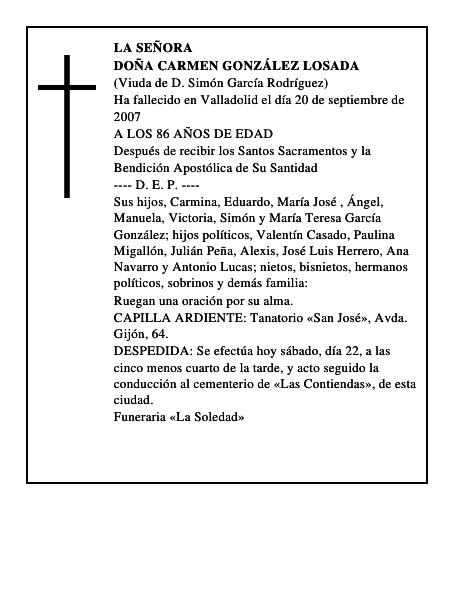 DOÑA CARMEN GONZÁLEZ LOSADA