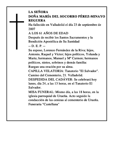 DOÑA MARÍA DEL SOCORRO PÉREZ-MINAYO REGUERA