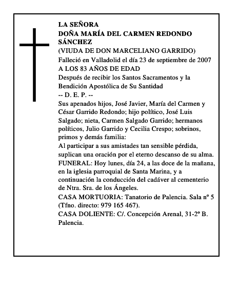 DOÑA MARÍA DEL CARMEN REDONDO SÁNCHEZ