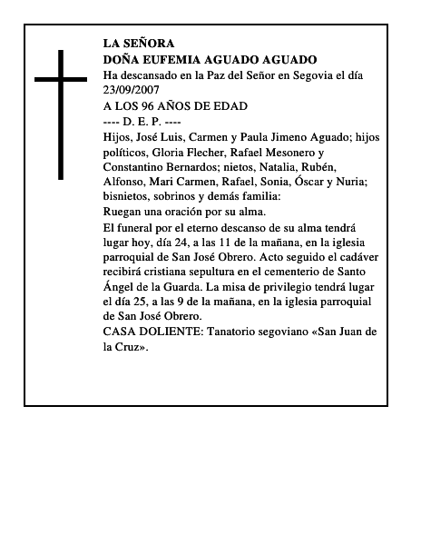DOÑA EUFEMIA AGUADO AGUADO