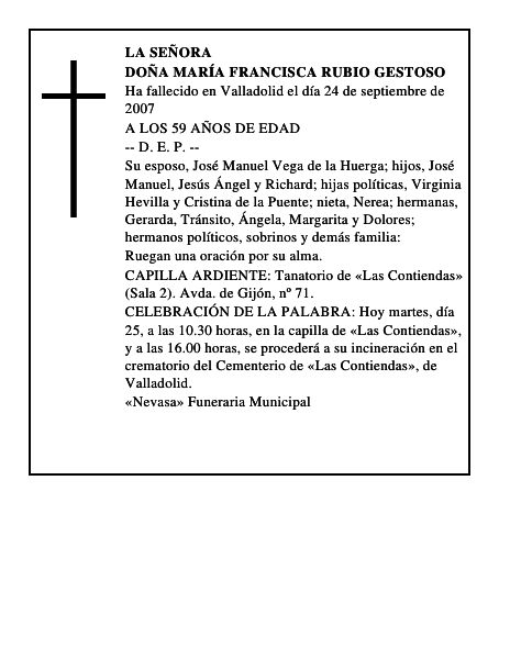 DOÑA MARÍA FRANCISCA RUBIO GESTOSO