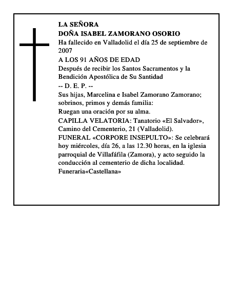 DOÑA ISABEL ZAMORANO OSORIO