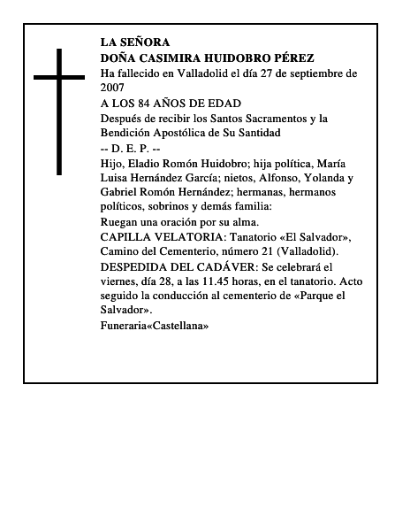 DOÑA CASIMIRA HUIDOBRO PÉREZ