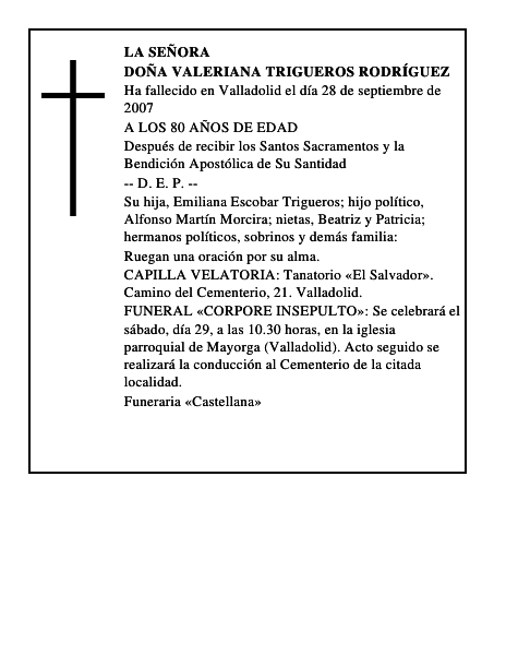 DOÑA VALERIANA TRIGUEROS RODRÍGUEZ