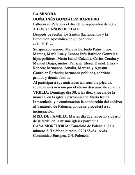 DOÑA INÉS GONZÁLEZ BARBUDO