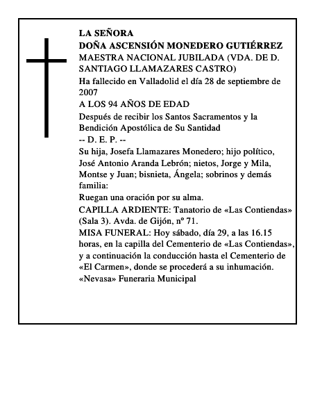 DOÑA ASCENSIÓN MONEDERO GUTIÉRREZ