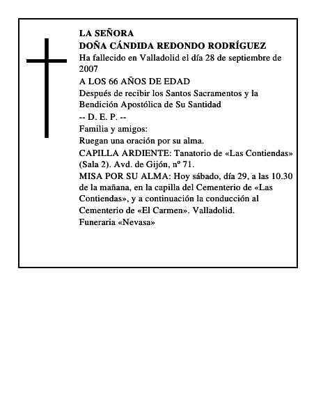 DOÑA CÁNDIDA REDONDO RODRÍGUEZ