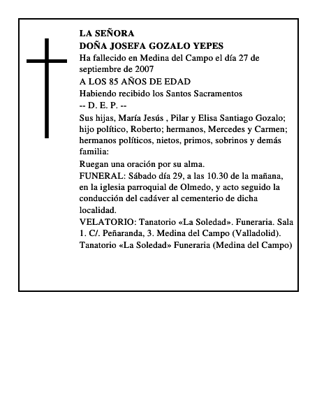 DOÑA JOSEFA GOZALO YEPES