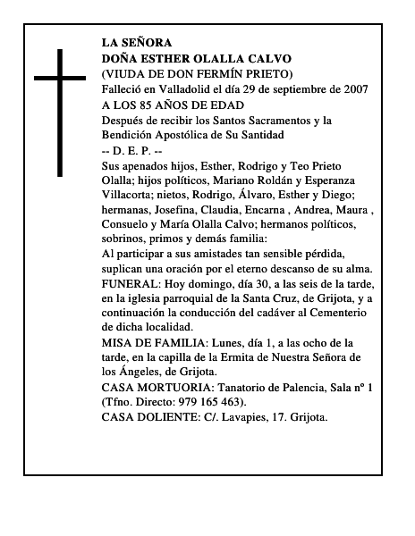 DOÑA ESTHER OLALLA CALVO