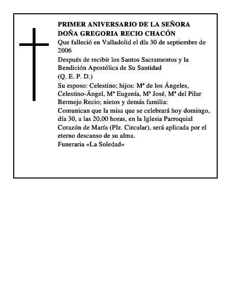 DOÑA GREGORIA RECIO CHACÓN