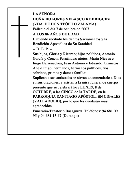 DOÑA DOLORES VELASCO RODRÍGUEZ