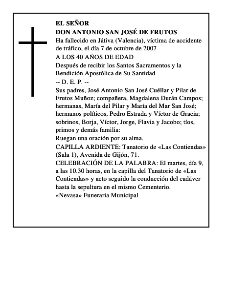 DON ANTONIO SAN JOSÉ DE FRUTOS