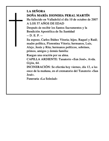 DOÑA MARÍA DIONISIA PERAL MARTÍN