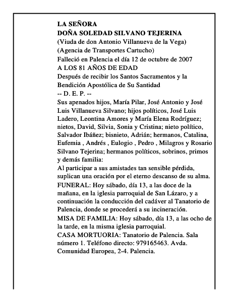 DOÑA SOLEDAD SILVANO TEJERINA