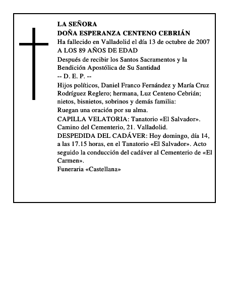 DOÑA ESPERANZA CENTENO CEBRIÁN