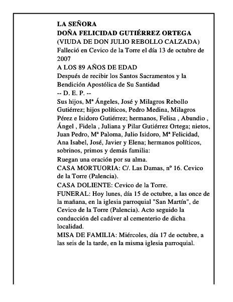DOÑA FELICIDAD GUTIÉRREZ ORTEGA