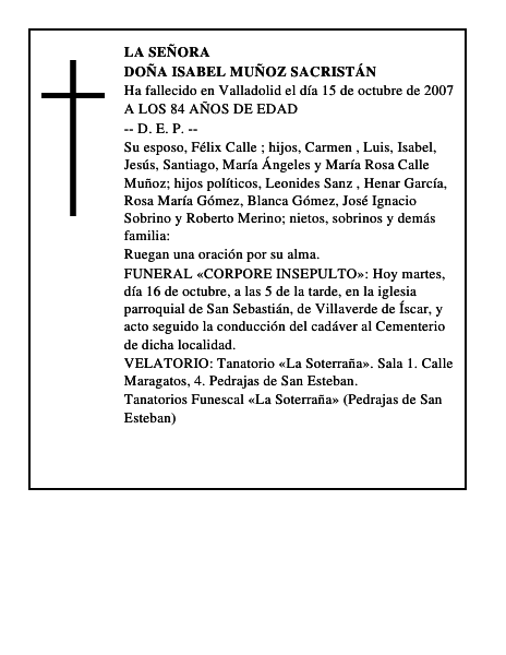 DOÑA ISABEL MUÑOZ SACRISTÁN