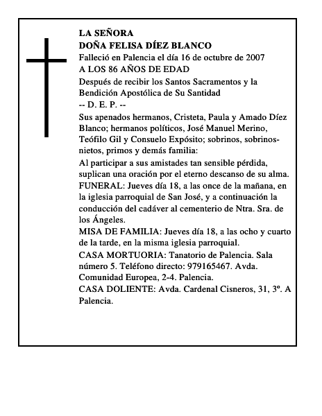 DOÑA FELISA DÍEZ BLANCO