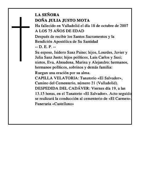 DOÑA JULIA JUSTO MOTA