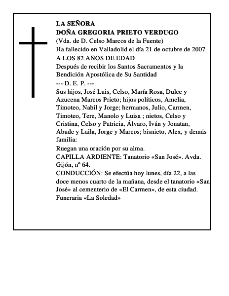 DOÑA GREGORIA PRIETO VERDUGO