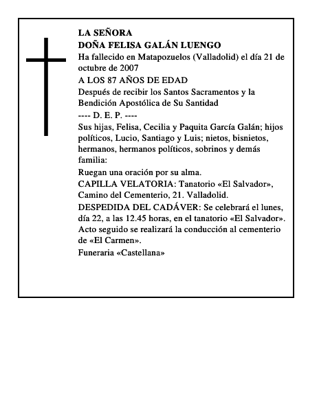 DOÑA FELISA GALÁN LUENGO