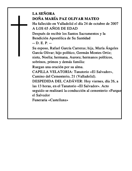DOÑA MARÍA PAZ OLIVAR MATEO