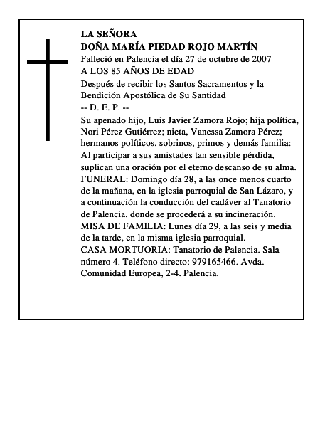 DOÑA MARÍA PIEDAD ROJO MARTÍN