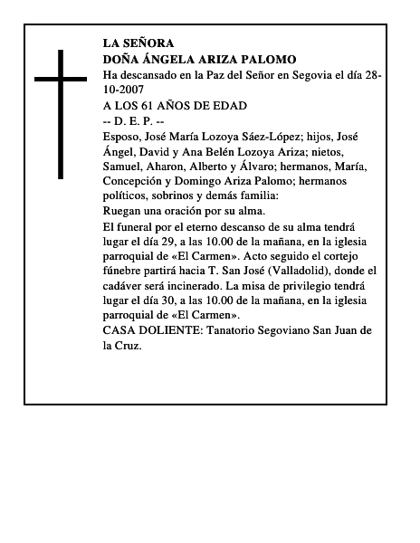 DOÑA ÁNGELA ARIZA PALOMO