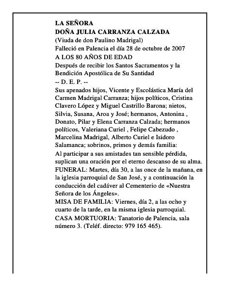 DOÑA JULIA CARRANZA CALZADA