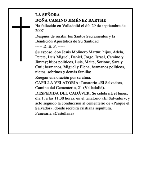 DOÑA CAMINO JIMÉNEZ BARTHE