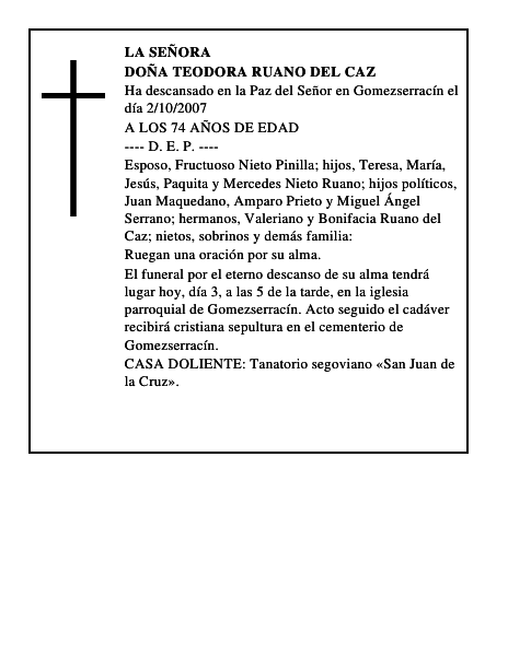 DOÑA TEODORA RUANO DEL CAZ