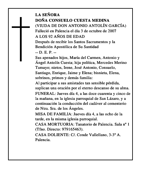 DOÑA CONSUELO CUESTA MEDINA