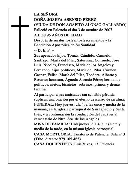 DOÑA JOSEFA ASENSIO PÉREZ