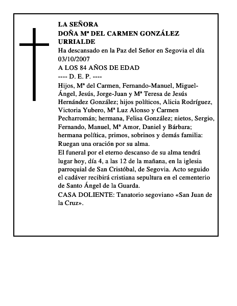 DOÑA Mª DEL CARMEN GONZÁLEZ URRIALDE