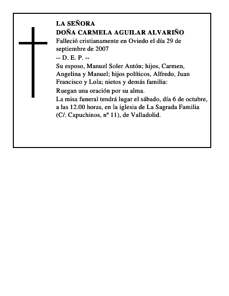 DOÑA CARMELA AGUILAR ALVARIÑO