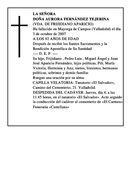 DOÑA AURORA FERNÁNDEZ TEJERINA