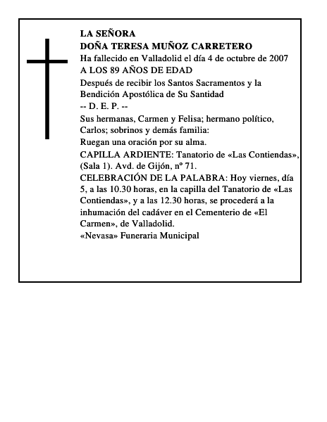 DOÑA TERESA MUÑOZ CARRETERO