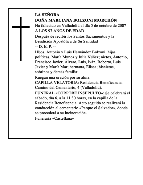 DOÑA MARCIANA BOLZONI MORCHÓN
