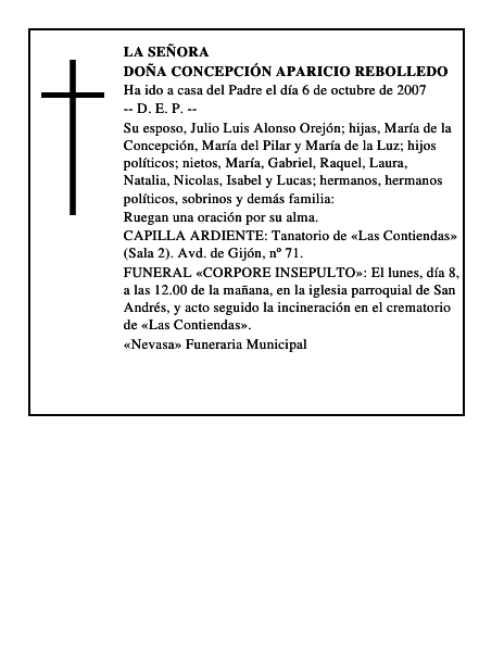 DOÑA CONCEPCIÓN APARICIO REBOLLEDO