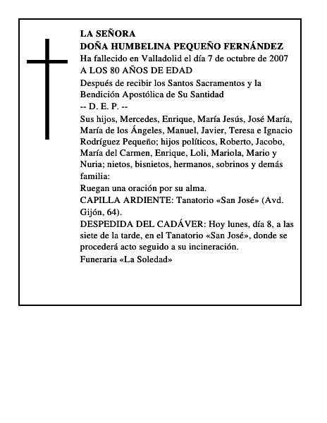 DOÑA HUMBELINA PEQUEÑO FERNÁNDEZ