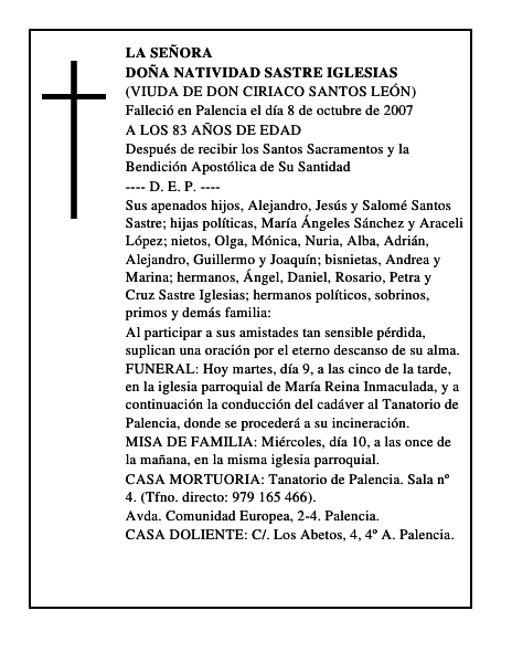 DOÑA NATIVIDAD SASTRE IGLESIAS