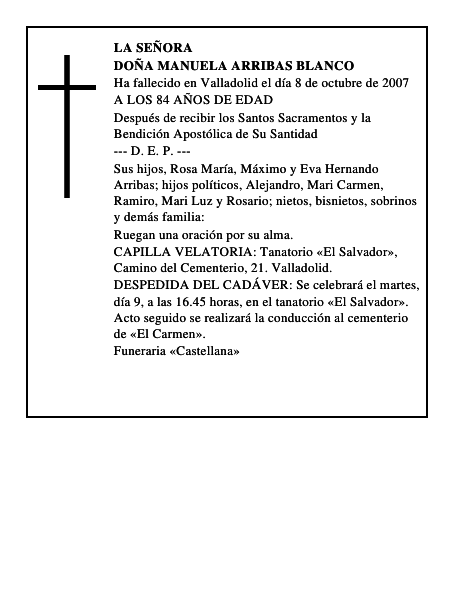 DOÑA MANUELA ARRIBAS BLANCO