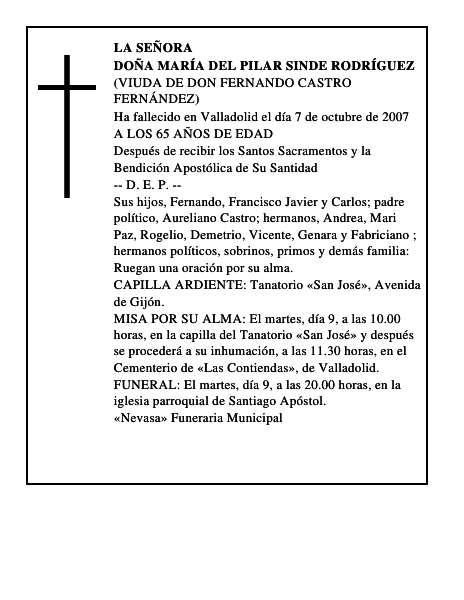 DOÑA MARÍA DEL PILAR SINDE RODRÍGUEZ