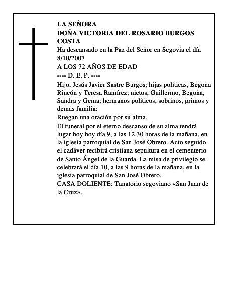 DOÑA VICTORIA DEL ROSARIO BURGOS COSTA
