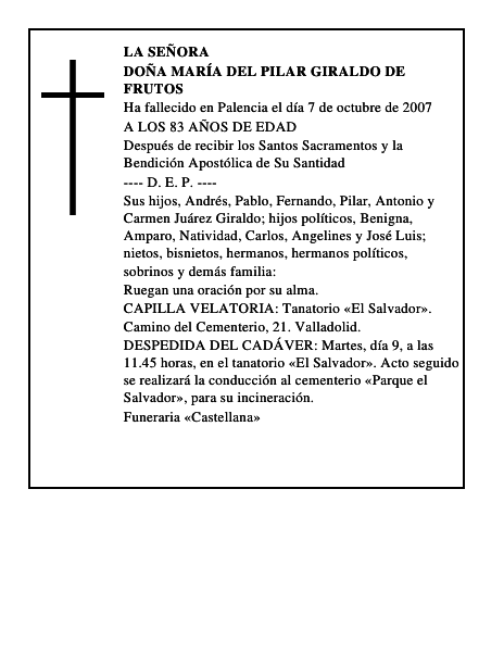 DOÑA MARÍA DEL PILAR GIRALDO DE FRUTOS